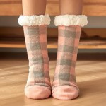 Wholesale assorted Plaid Sherpa Socks pack Sherpa Lined Rubber Dot Traction Bott