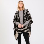 Wholesale fuzzy Chevron Stripes Ruana Wrap One Fits Most Polyester Acrylic
