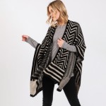 Wholesale fuzzy Chevron Stripes Ruana Wrap One Fits Most Polyester Acrylic
