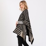 Wholesale fuzzy Chevron Stripes Ruana Wrap One Fits Most Polyester Acrylic