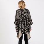 Wholesale fuzzy Chevron Stripes Ruana Wrap One Fits Most Polyester Acrylic