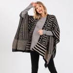 Wholesale fuzzy Chevron Stripes Ruana Wrap One Fits Most Polyester Acrylic