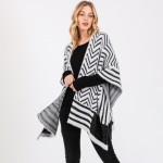 Wholesale fuzzy Chevron Stripes Ruana Wrap One Fits Most Polyester Acrylic