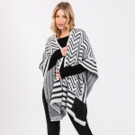 Wholesale fuzzy Chevron Stripes Ruana Wrap One Fits Most Polyester Acrylic