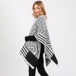 Wholesale fuzzy Chevron Stripes Ruana Wrap One Fits Most Polyester Acrylic