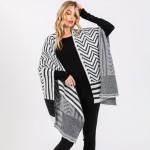 Wholesale fuzzy Chevron Stripes Ruana Wrap One Fits Most Polyester Acrylic