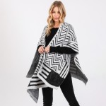 Wholesale fuzzy Chevron Stripes Ruana Wrap One Fits Most Polyester Acrylic