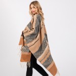 Wholesale aztec Pattern Ruana Wrap Tassels One Fits Most Polyester