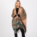 Wholesale soft Knit Aztec Print Ruana Wrap Tassels One Fits Most Polyester
