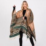 Wholesale soft Knit Aztec Print Ruana Wrap Tassels One Fits Most Polyester