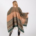 Wholesale soft Knit Aztec Print Ruana Wrap Tassels One Fits Most Polyester
