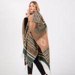 Wholesale soft Knit Aztec Print Ruana Wrap Tassels One Fits Most Polyester