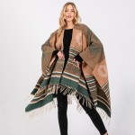 Wholesale soft Knit Aztec Print Ruana Wrap Tassels One Fits Most Polyester