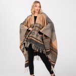 Wholesale soft Knit Aztec Print Ruana Wrap Tassels One Fits Most Polyester