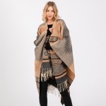 Wholesale soft Knit Aztec Print Ruana Wrap Tassels One Fits Most Polyester