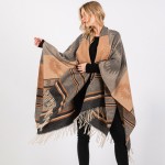 Wholesale soft Knit Aztec Print Ruana Wrap Tassels One Fits Most Polyester