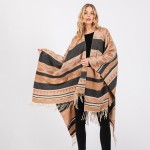 Wholesale soft Knit Geometric Western Print Ruana Tassels One Fits Most Polyeste