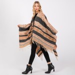 Wholesale soft Knit Geometric Western Print Ruana Tassels One Fits Most Polyeste