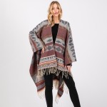 Wholesale soft Knit Geometric Western Print Ruana Tassels One Fits Most Polyeste