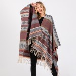Wholesale soft Knit Geometric Western Print Ruana Tassels One Fits Most Polyeste