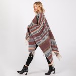 Wholesale soft Knit Geometric Western Print Ruana Tassels One Fits Most Polyeste