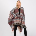 Wholesale soft Knit Geometric Western Print Ruana Tassels One Fits Most Polyeste
