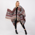Wholesale soft Knit Geometric Western Print Ruana Tassels One Fits Most Polyeste