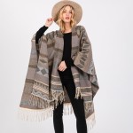 Wholesale soft Knit Geometric Western Print Ruana Tassels One Fits Most Polyeste