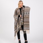 Wholesale soft Knit Geometric Western Print Ruana Tassels One Fits Most Polyeste