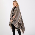 Wholesale soft Knit Geometric Western Print Ruana Tassels One Fits Most Polyeste
