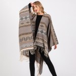 Wholesale soft Knit Geometric Western Print Ruana Tassels One Fits Most Polyeste