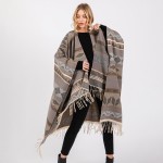 Wholesale soft Knit Geometric Western Print Ruana Tassels One Fits Most Polyeste