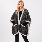 Wholesale fuzzy Knit Chevron Cardigan Pockets One Fits Most Acrylic Nylon