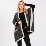 Wholesale fuzzy Knit Chevron Cardigan Pockets One Fits Most Acrylic Nylon