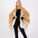 Wholesale soft Knit Color Block Ruana Wrap One Fits Most Polyester