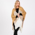 Wholesale soft Knit Color Block Ruana Wrap One Fits Most Polyester