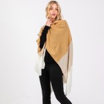 Wholesale soft Knit Color Block Ruana Wrap One Fits Most Polyester