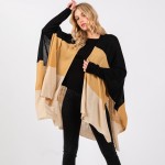 Wholesale soft Knit Color Block Ruana Wrap One Fits Most Polyester