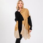 Wholesale soft Knit Color Block Ruana Wrap One Fits Most Polyester