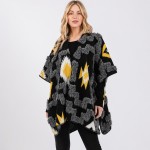 Wholesale fuzzy Aztec Ruana Wrap Stitched Edge Details One Fits Most Polyester