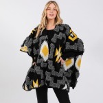 Wholesale fuzzy Aztec Ruana Wrap Stitched Edge Details One Fits Most Polyester
