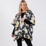 Wholesale fuzzy Aztec Ruana Wrap Stitched Edge Details One Fits Most Polyester