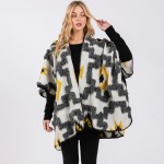 Wholesale fuzzy Aztec Ruana Wrap Stitched Edge Details One Fits Most Polyester