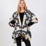Wholesale fuzzy Aztec Ruana Wrap Stitched Edge Details One Fits Most Polyester