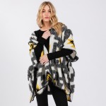 Wholesale fuzzy Aztec Ruana Wrap Stitched Edge Details One Fits Most Polyester