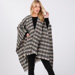Wholesale plaid Ruana Wrap Fringe One Fits Most Polyester