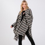 Wholesale plaid Ruana Wrap Fringe One Fits Most Polyester