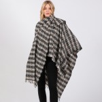 Wholesale plaid Ruana Wrap Fringe One Fits Most Polyester