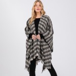 Wholesale plaid Ruana Wrap Fringe One Fits Most Polyester
