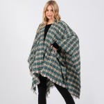 Wholesale plaid Ruana Wrap Fringe One Fits Most Polyester